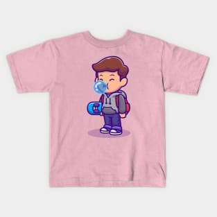 Cute Skater Boy Blowing Candy Bubble Kids T-Shirt